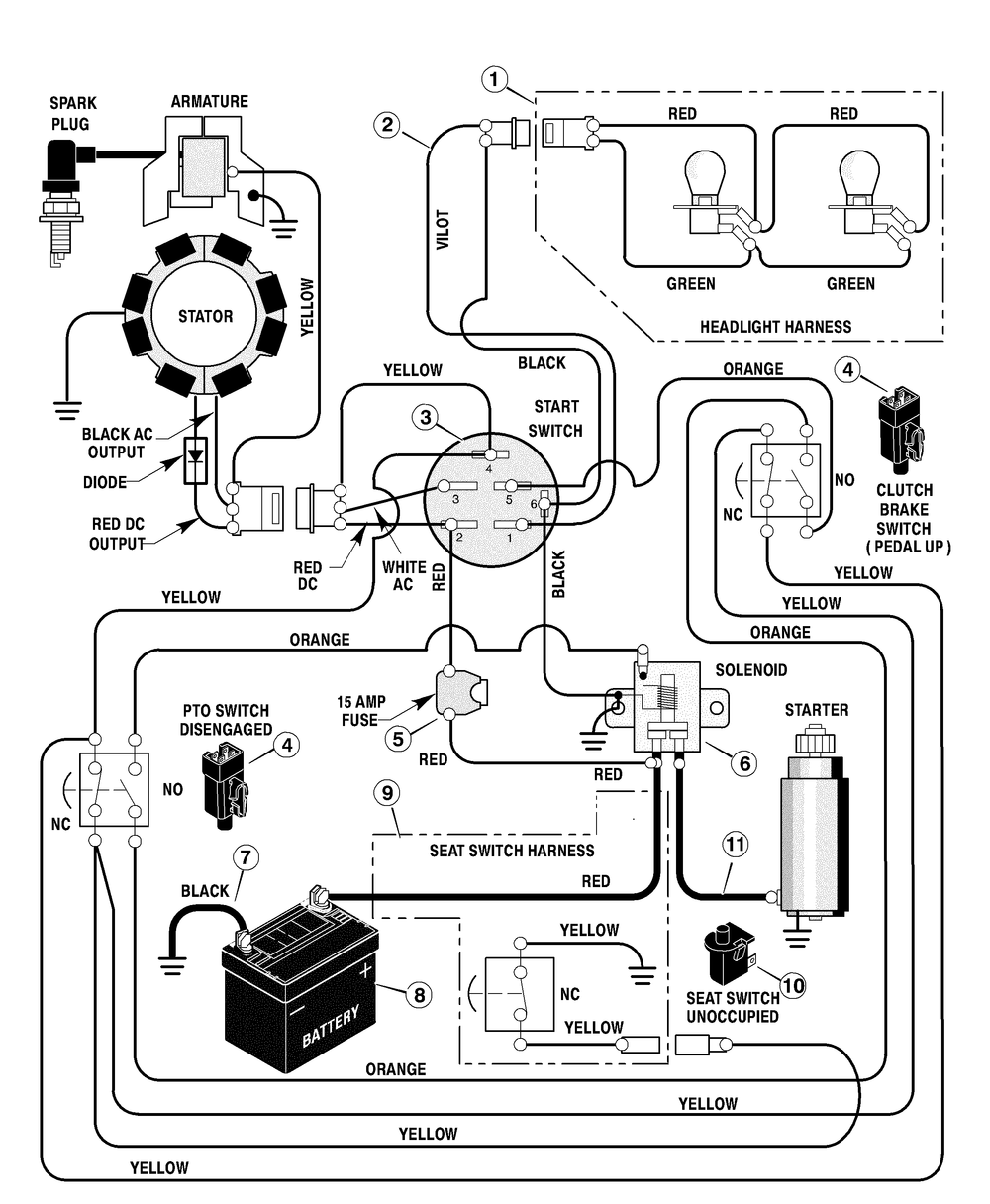 Electrical System Diagram and Parts List for 405000X8B 2003 Briggs and Stratton Lawn Tractor